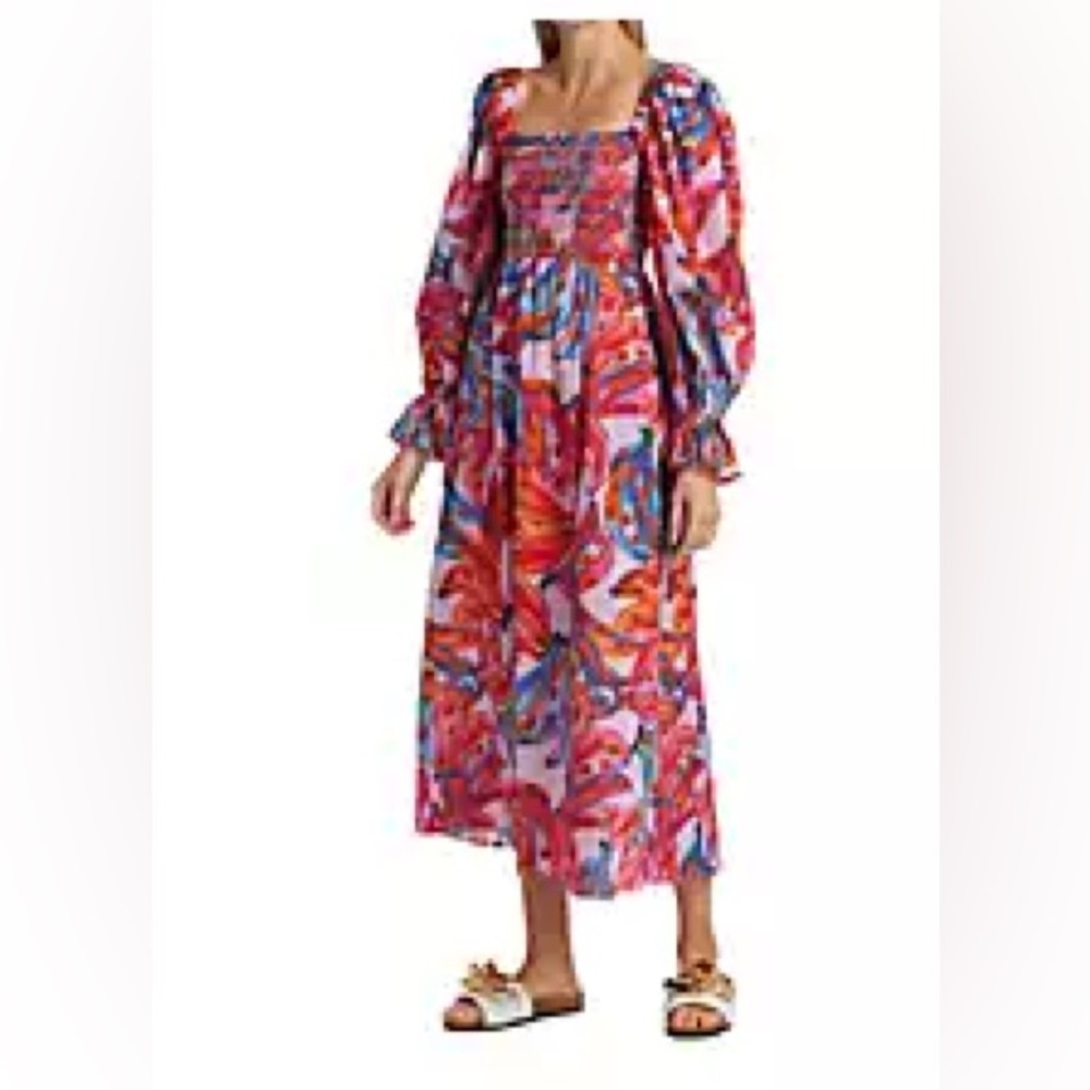 Farm Rio Bananas Smocked Midi-Dress